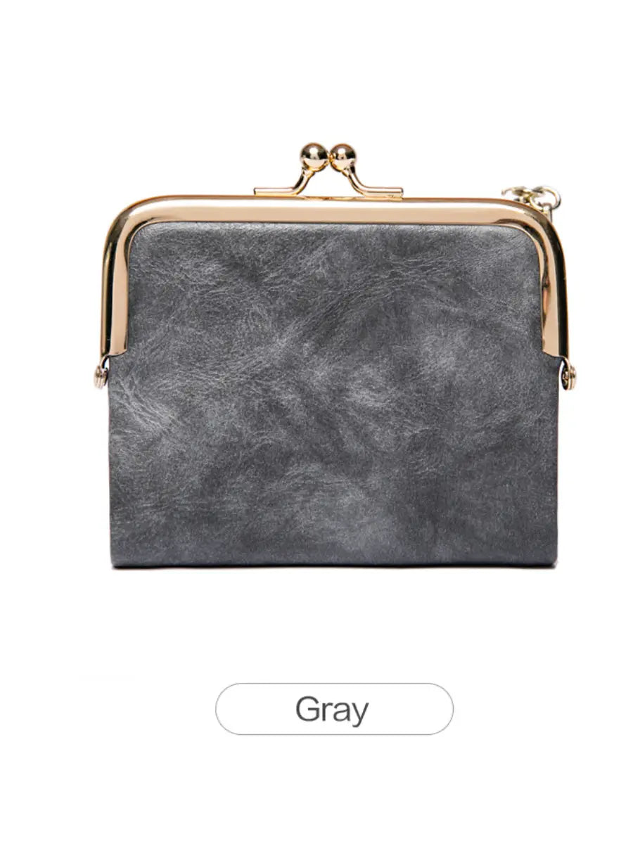 Kompakte Bifold-Geldbörse im Vintage-Stil mit Bügelverschluss-Münzfach