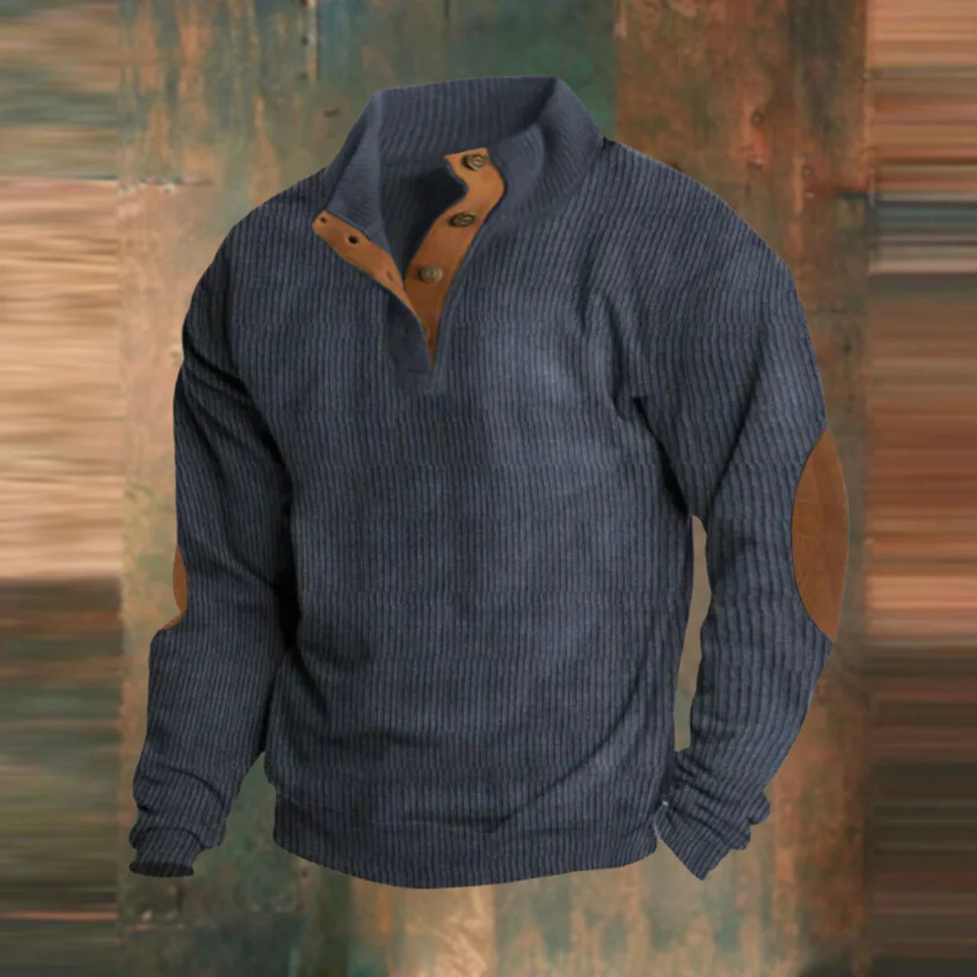 Retro Strickpullover mit Knopfleiste & Ellbogenpatches – Lyle Classic Knit