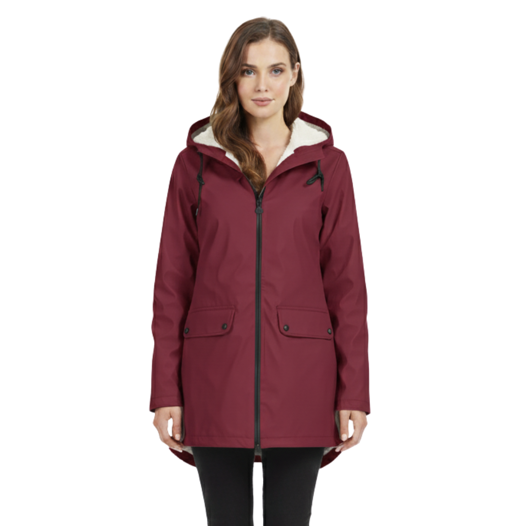 Wasserdichter Damenmantel mit Fleece-Futter und Kapuze – Warme Winter-Regenjacke