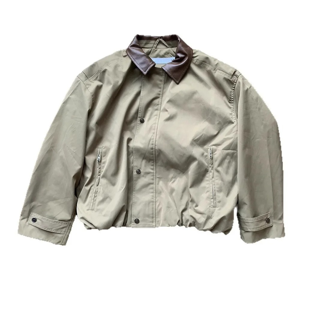 Jacke im Retro-Barn-Stil mit Lederkragen – Nanyou Vintage