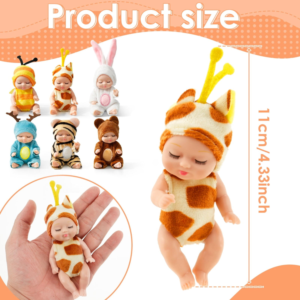 6-teiliges Mini Reborn Babypuppen-Set mit Tier-Outfits