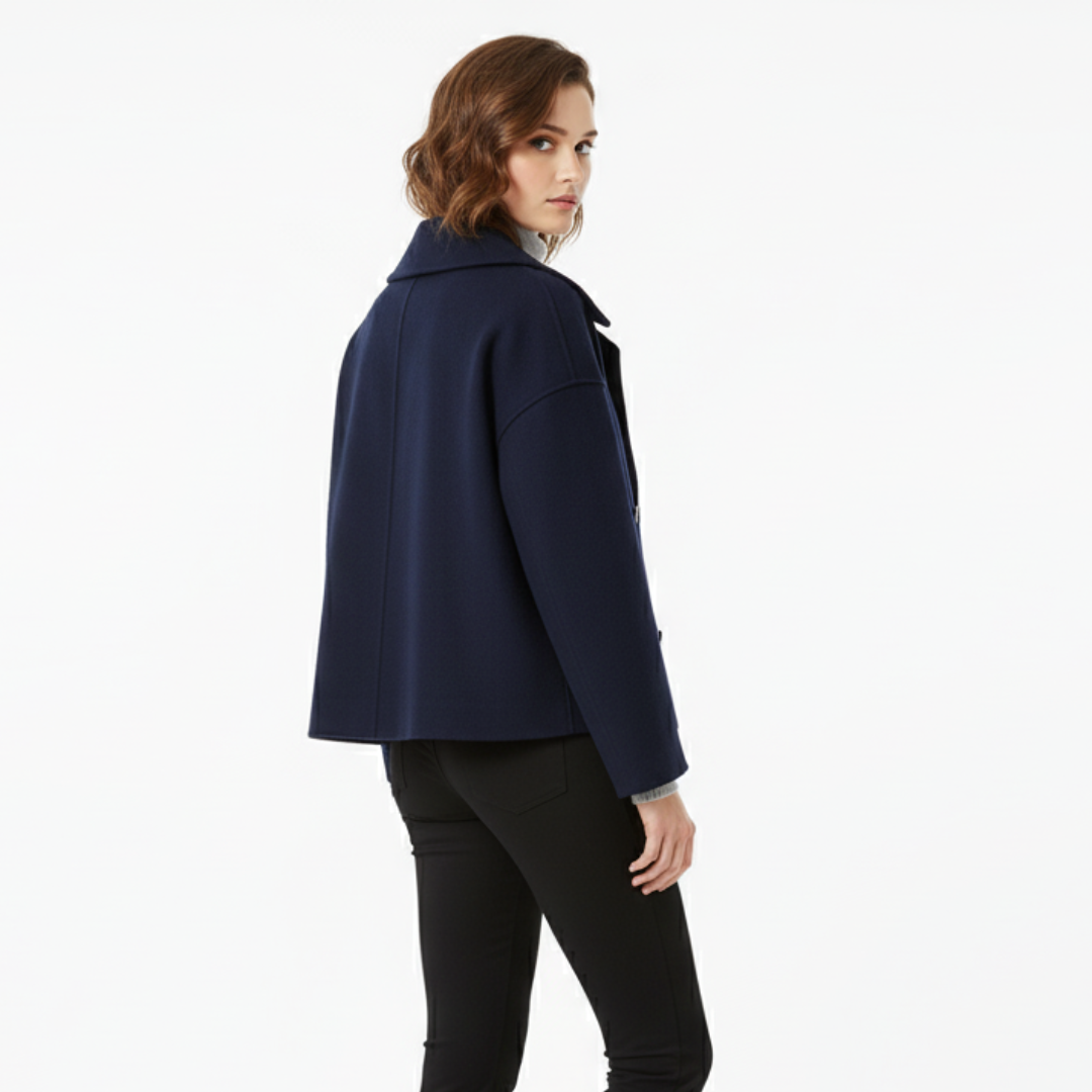 Damen Kurz geschnittener Wollmantel – Vintage Zweireihige Jacke