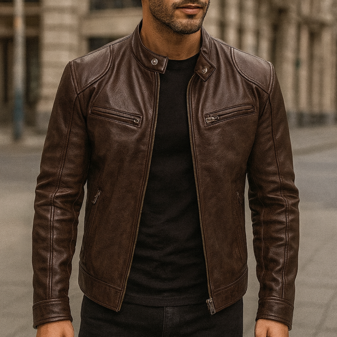 Lederjacke im Biker-Stil mit Reißverschlusstaschen – UrbanStoff Classic