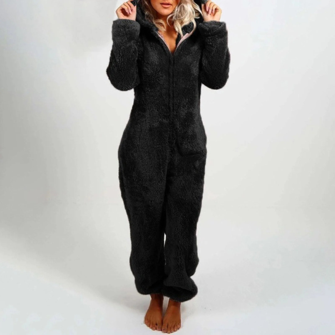 Pyjama Damen Einteiler Fleece mit Reißverschluss – CozyLuxe Onesie