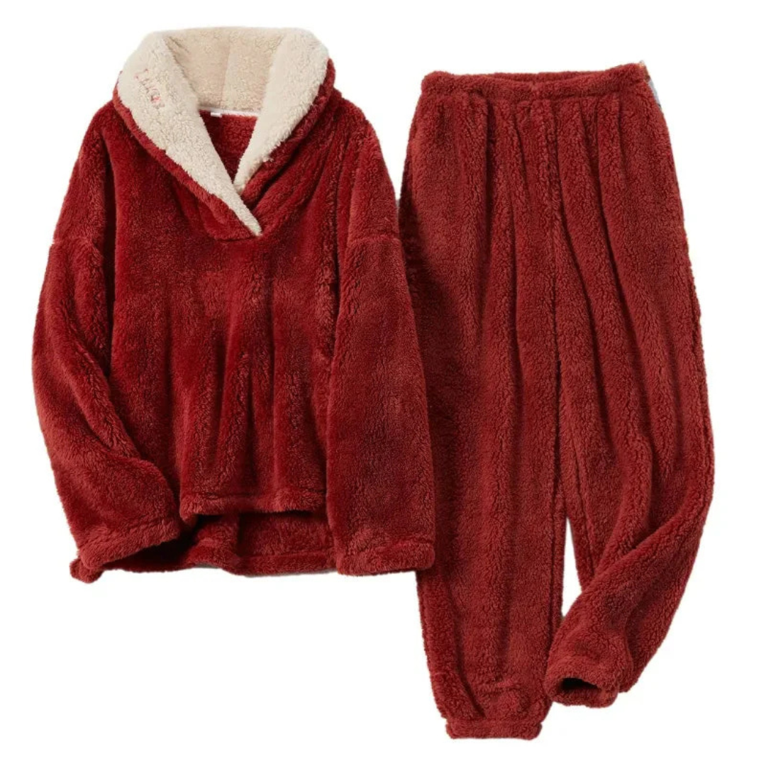Pyjama Damen 2-teilig Fleece mit Langarm & Hose – WinterCozy Set