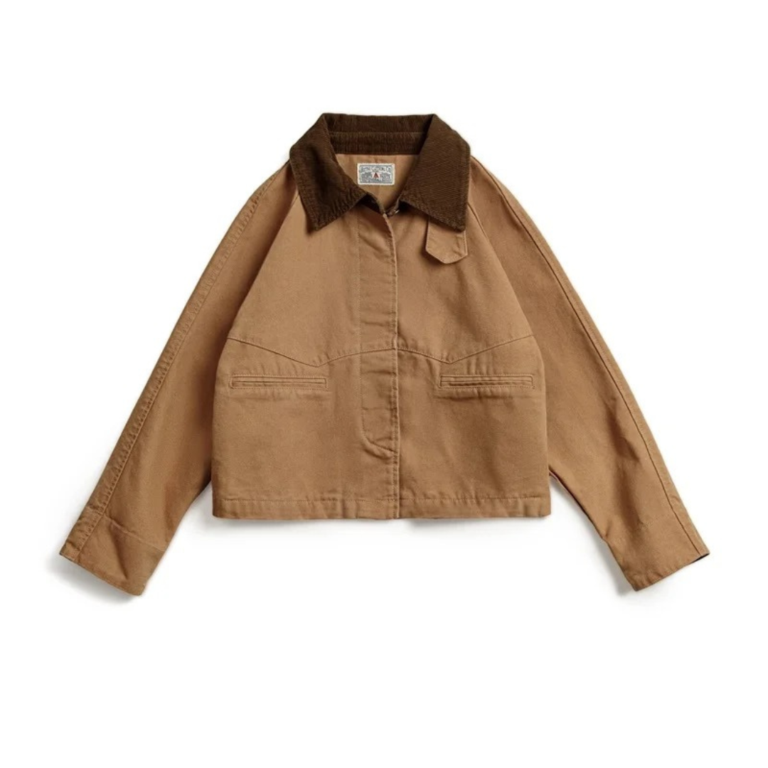 Jacke Damen Khaki mit Cordkragen & Baumwolle Heavyweight – Oxford Barn Jacket