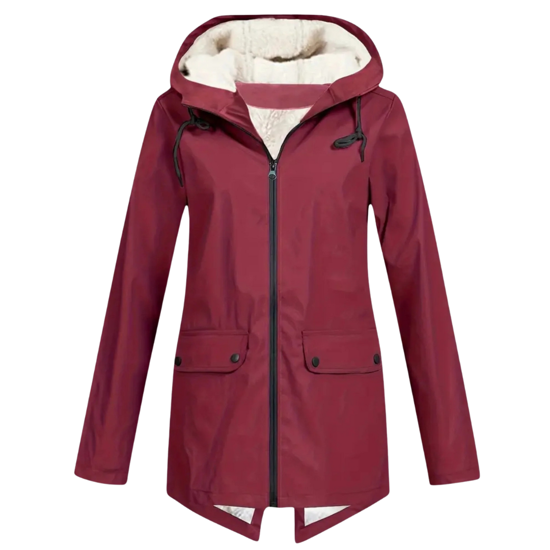 Wasserdichter Damenmantel mit Fleece-Futter und Kapuze – Warme Winter-Regenjacke