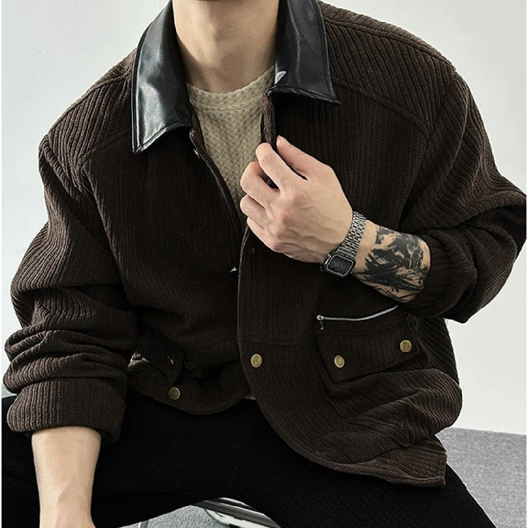 Jacke im Casual-Barn-Stil mit Lederkragen & Taschen – PFNW Heritage