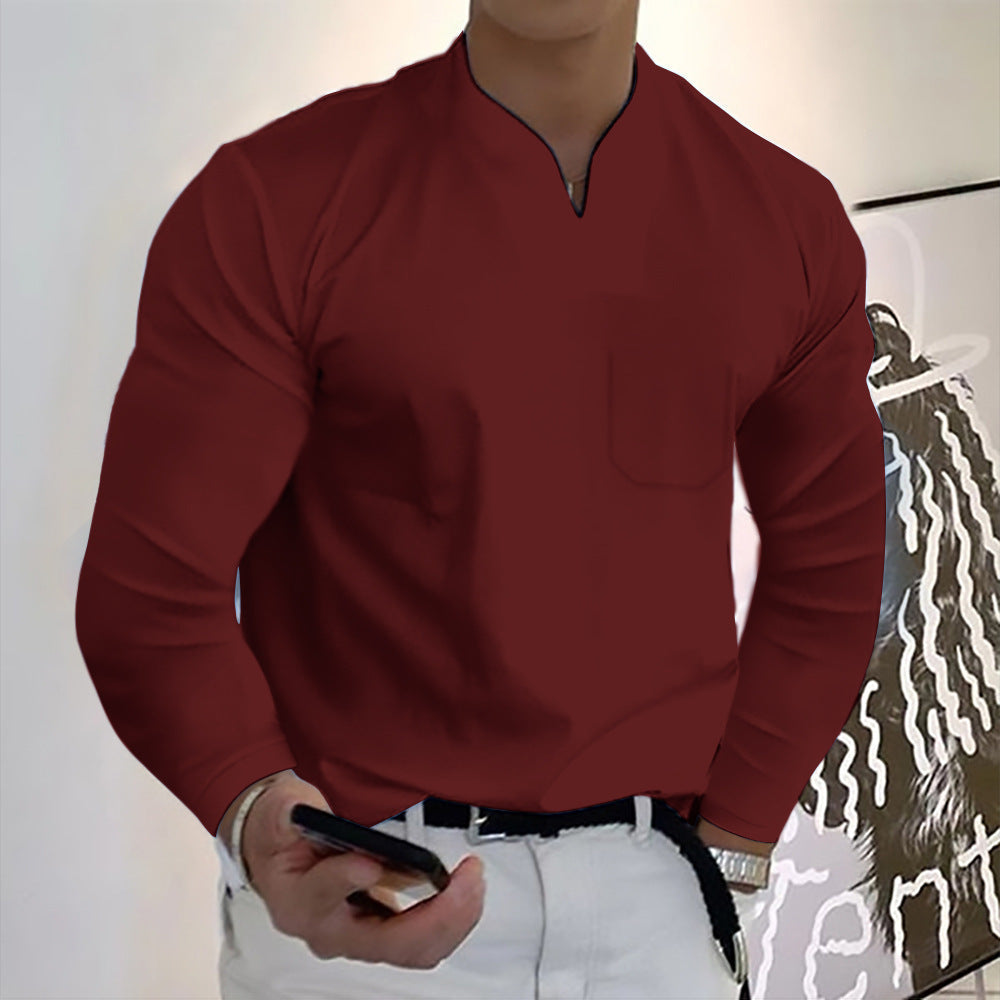 Herren Sport-T-Shirt aus Baumwolle mit langen Ärmeln und V-Ausschnitt