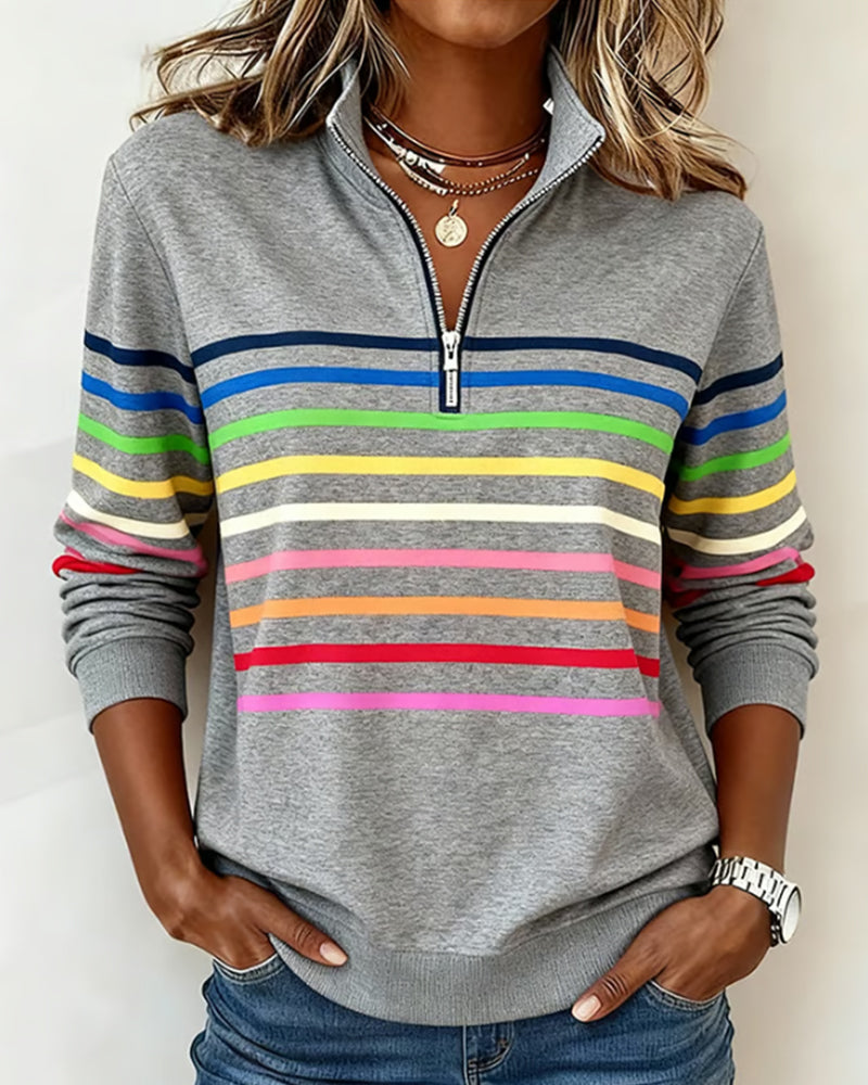 Maggie Gestreifter Pullover mit Halbreißverschluss