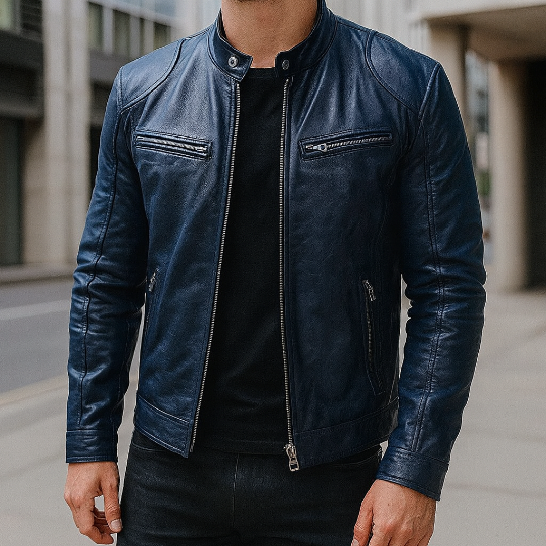 Lederjacke im Biker-Stil mit Reißverschlusstaschen – UrbanStoff Classic