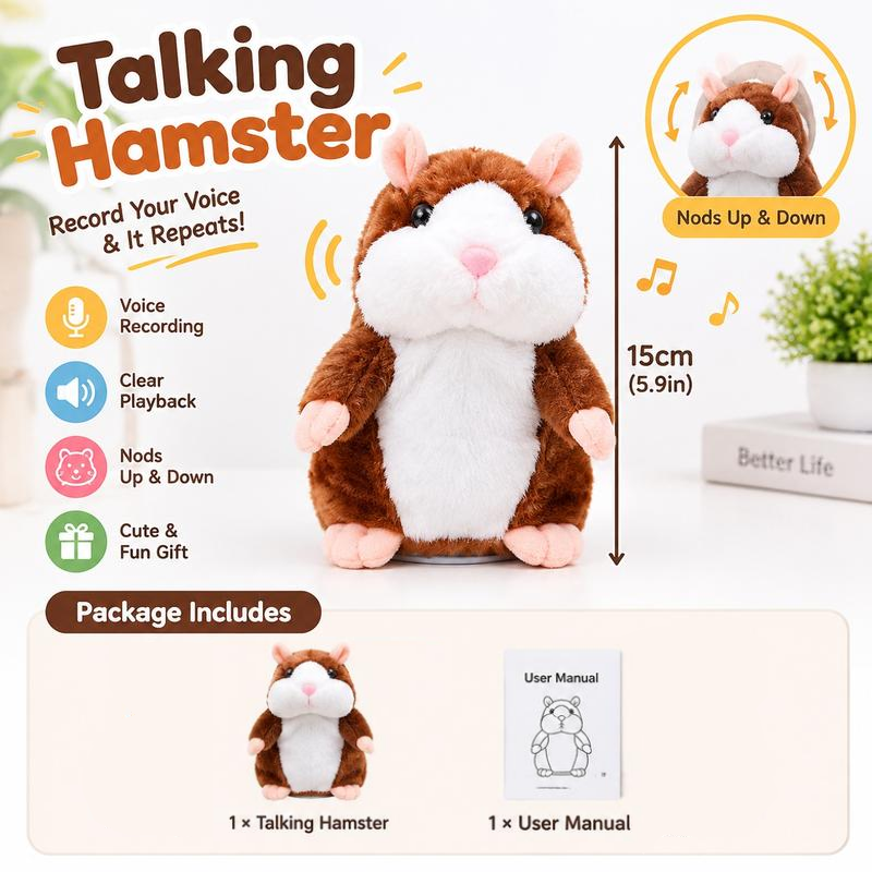 Sprechender Hamster Plüschtier – wiederholt alles, was Sie sagen, automatisches Kopfschütteln, lustiger Spaß für Kinder & Erwachsene