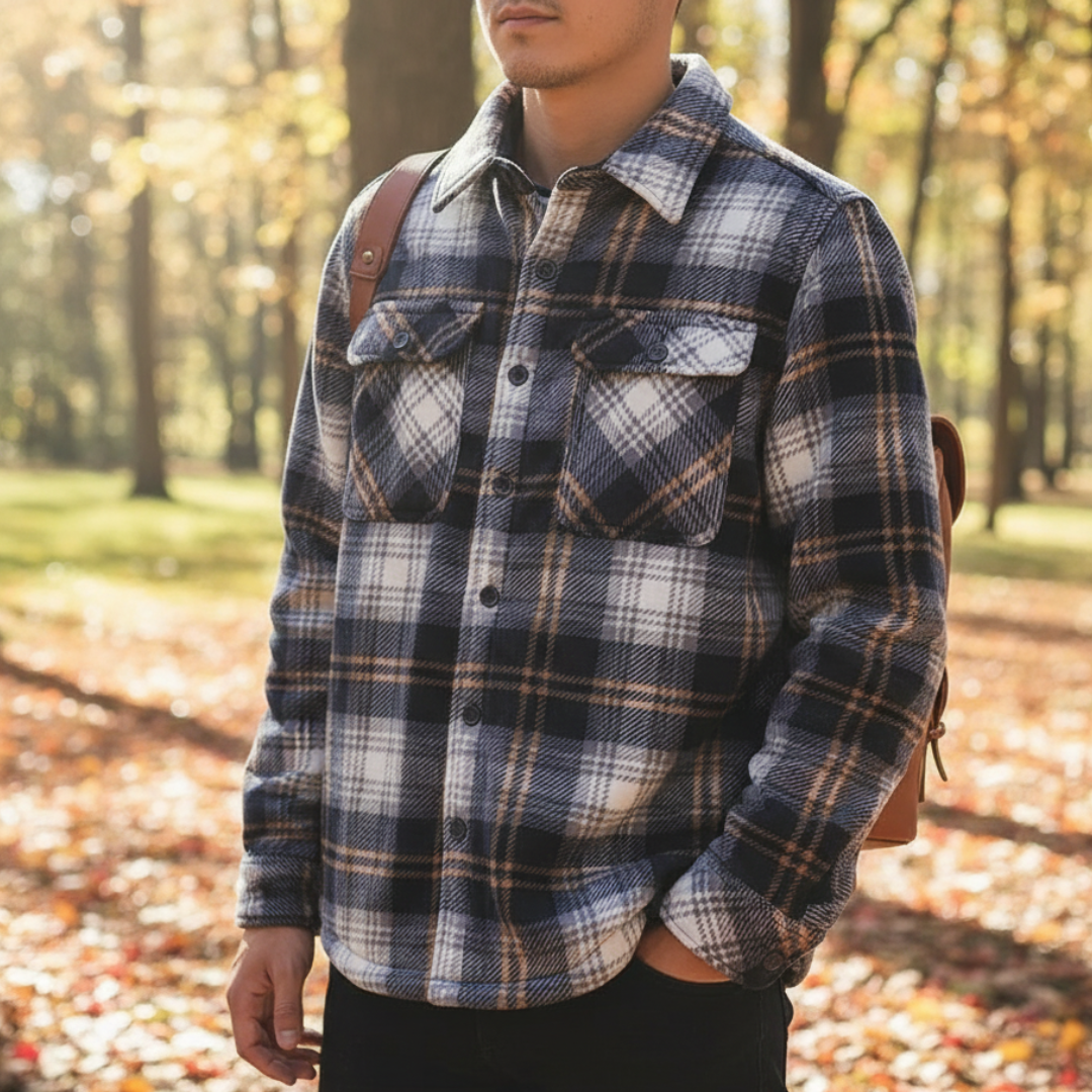 Herren Flanelljacke mit Fleecefutter & Karomuster | Warme Winter Overshirt-Jacke