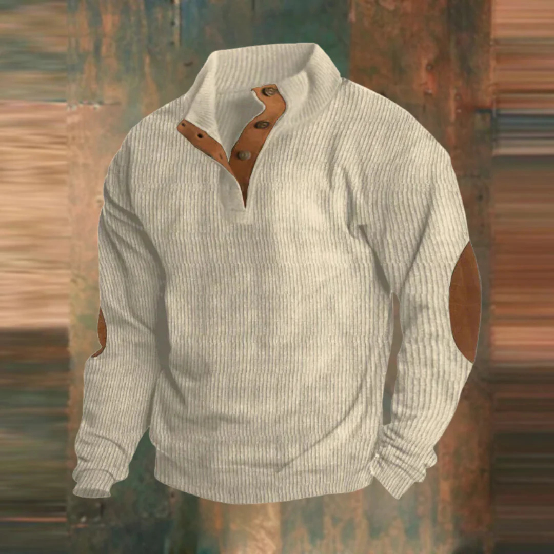 Retro Strickpullover mit Knopfleiste & Ellbogenpatches – Lyle Classic Knit