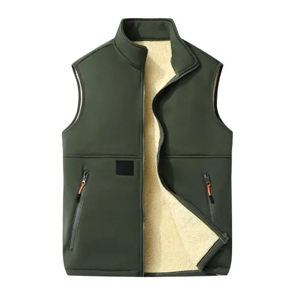 Unisex Fleece-gefütterte Winterweste, Durchgehender Reißverschluss Stehkragen Gilet mit Reißverschlusstaschen