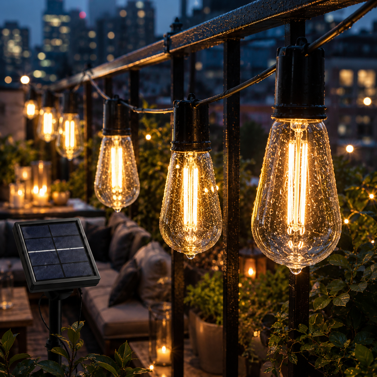 CampGlow Solar Lichterkette Balkon | Wetterfest, warmweiß, ohne Steckdose