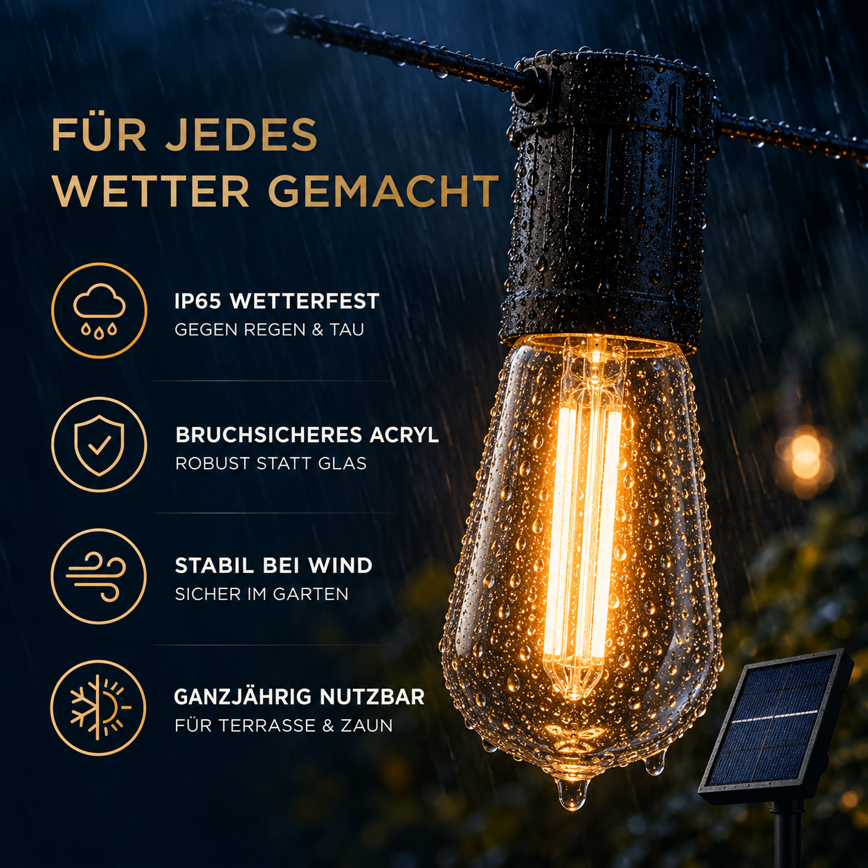CampGlow Solar Lichterkette Garten | Wetterfest, warmweiß, ohne Strom