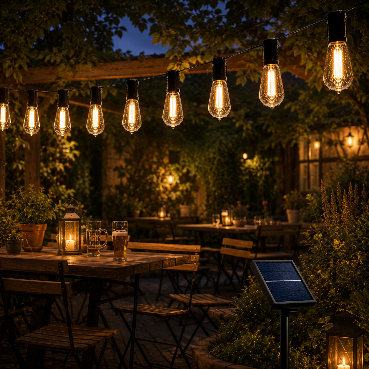CampGlow Solar Lichterkette Pergola | Biergarten-Feeling für die Terrasse