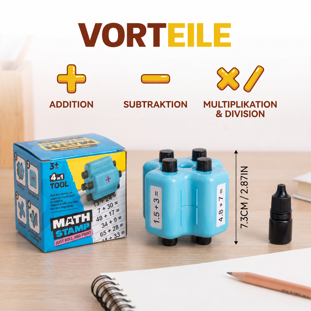 Nordspur | 4-in-1 Mathe-Rollstempel – Addition, Subtraktion, Multiplikation & Division Übung