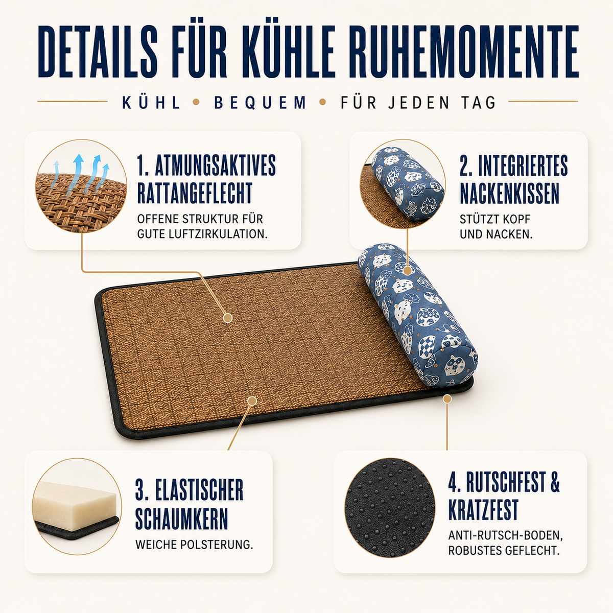 Nordspur | Coolweave Geflochtene Rattan-Kühlmatte mit Kissen