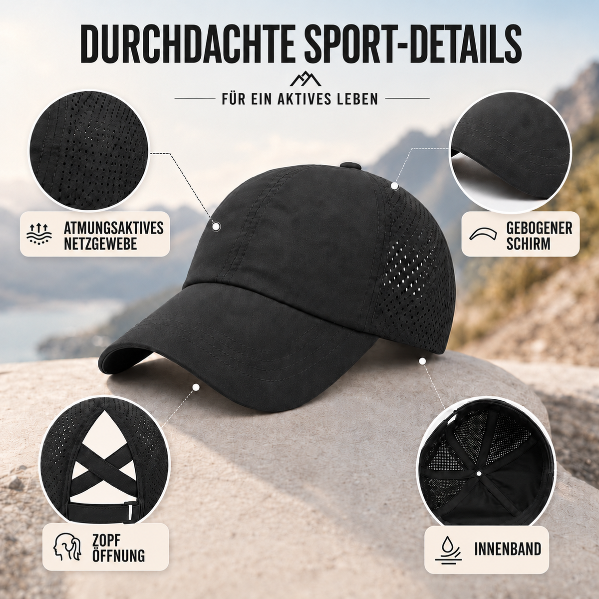 Nordspur | Ponytaila Crossback Pferdeschwanz-Sportkappe