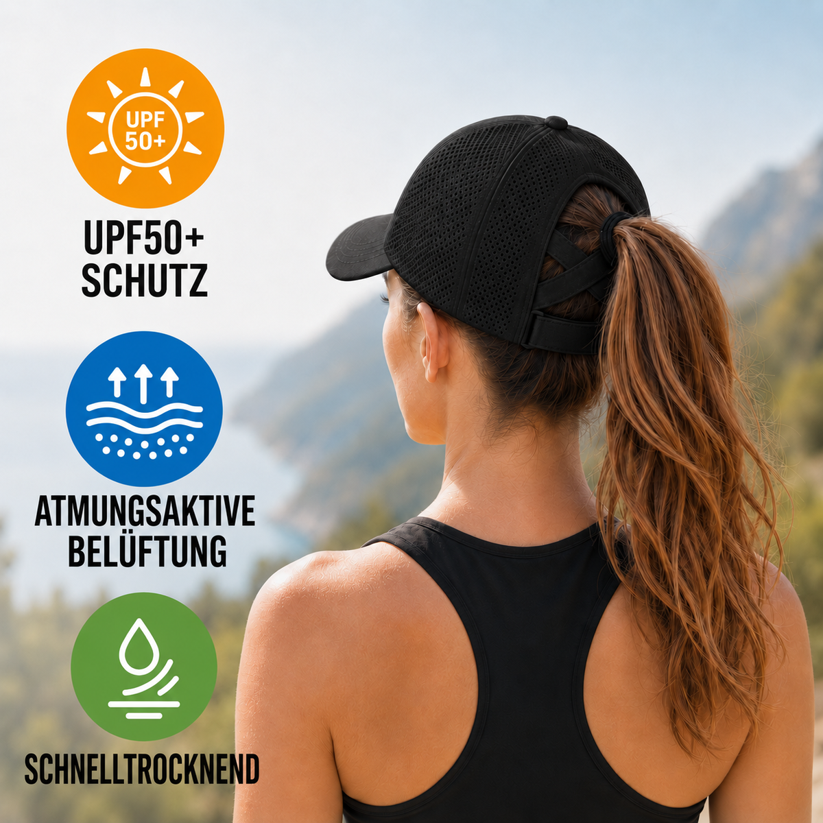 Nordspur | Ponytaila Crossback Pferdeschwanz-Sportkappe