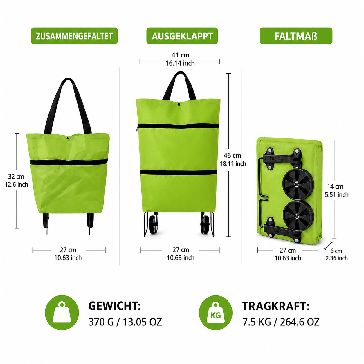Nordspur | Rollpack Faltbarer Einkaufswagen mit Rädern