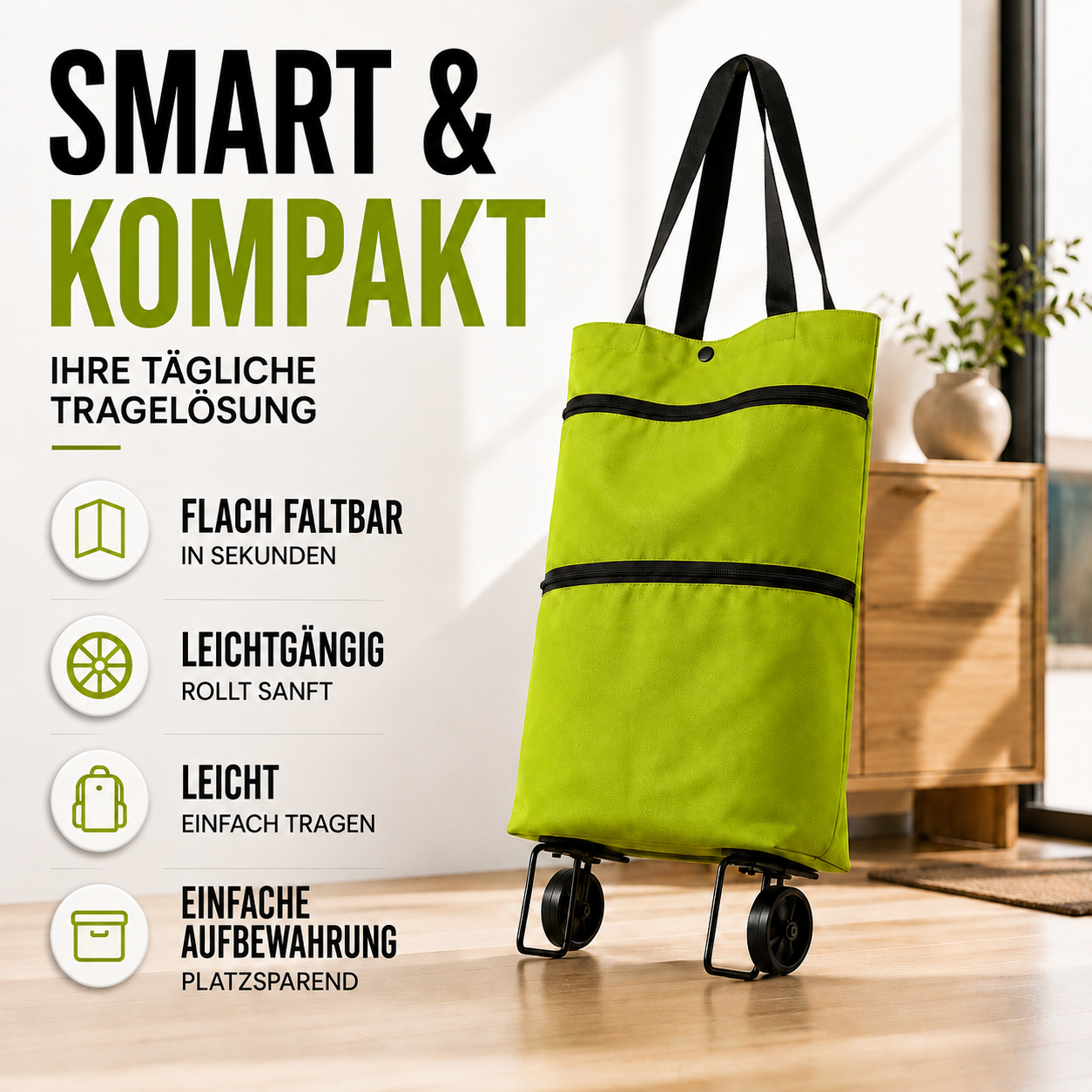 Nordspur | Rollpack Faltbarer Einkaufswagen mit Rädern