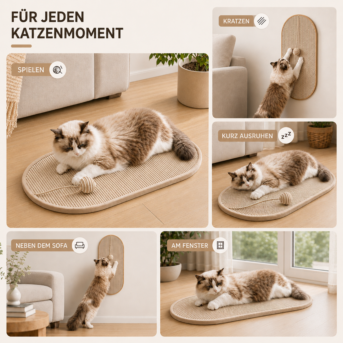 Nordspur | Scratchly Wandmontiertes Sisal-Kratzbrett mit Spielzeug