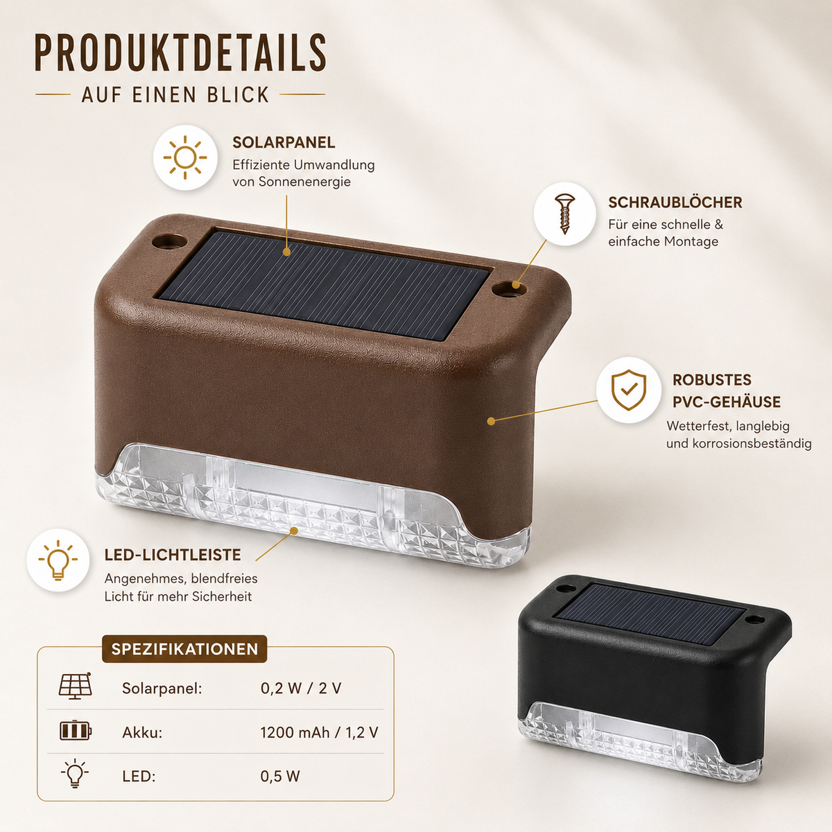 Nordspur | Soluxe Solar-betriebene Outdoor-Stufenleuchte