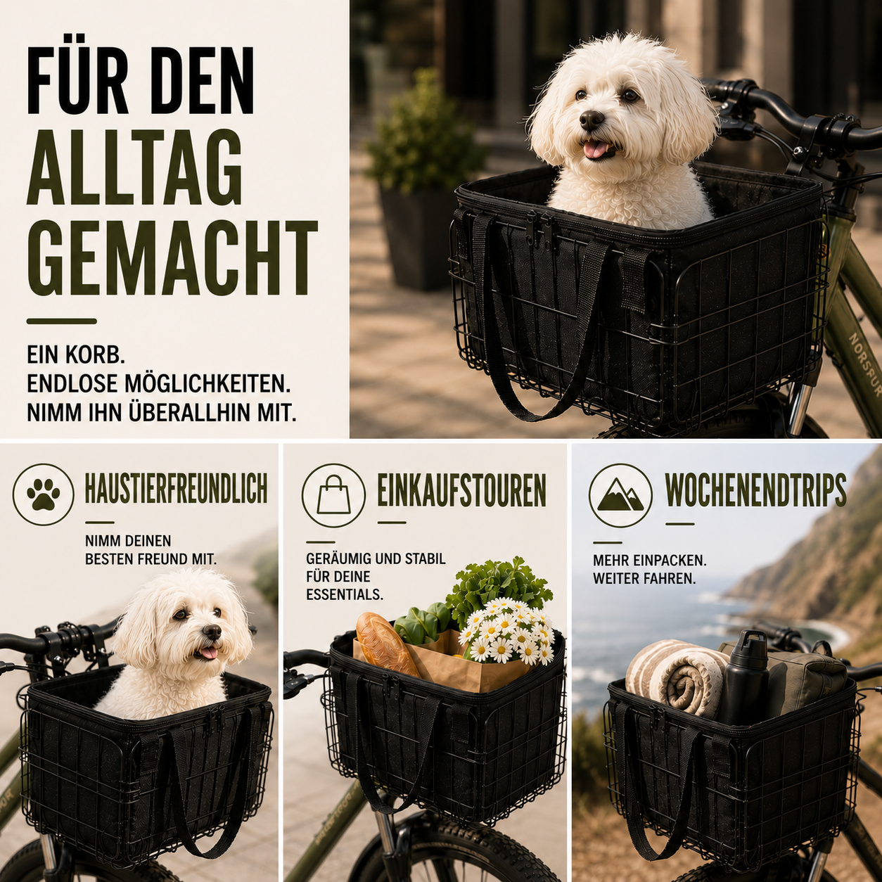 Camp Basel | Veldrix Großvolumiger Fahrradkorb für vorne und hinten