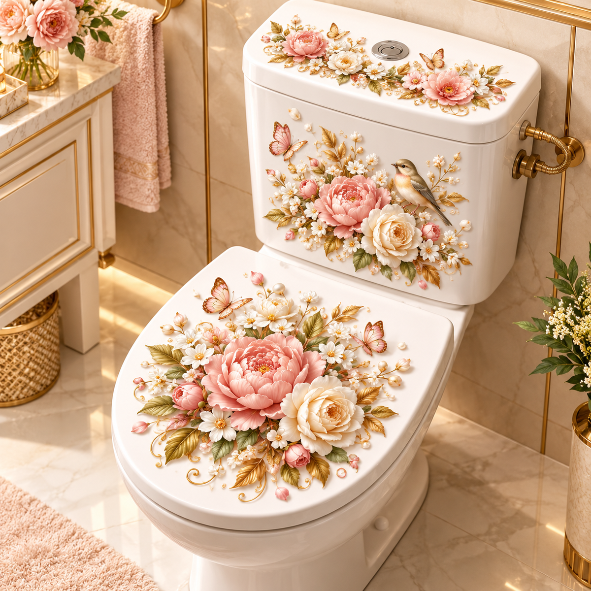 Tier- & Blumen-WC-Aufkleber – 5 charmante Designs für elegante Badezimmerdekoration