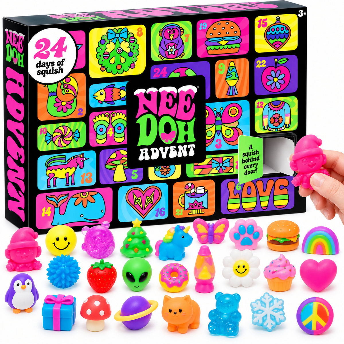 Weihnachts-Adventskalender mit 24 verschiedenen farbigen Quetschies