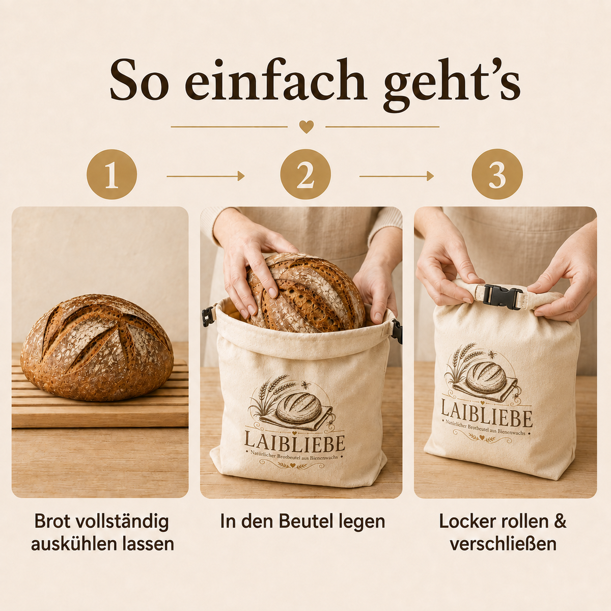 Handgemachter natürlicher Brotbeutel aus Bienenwachs