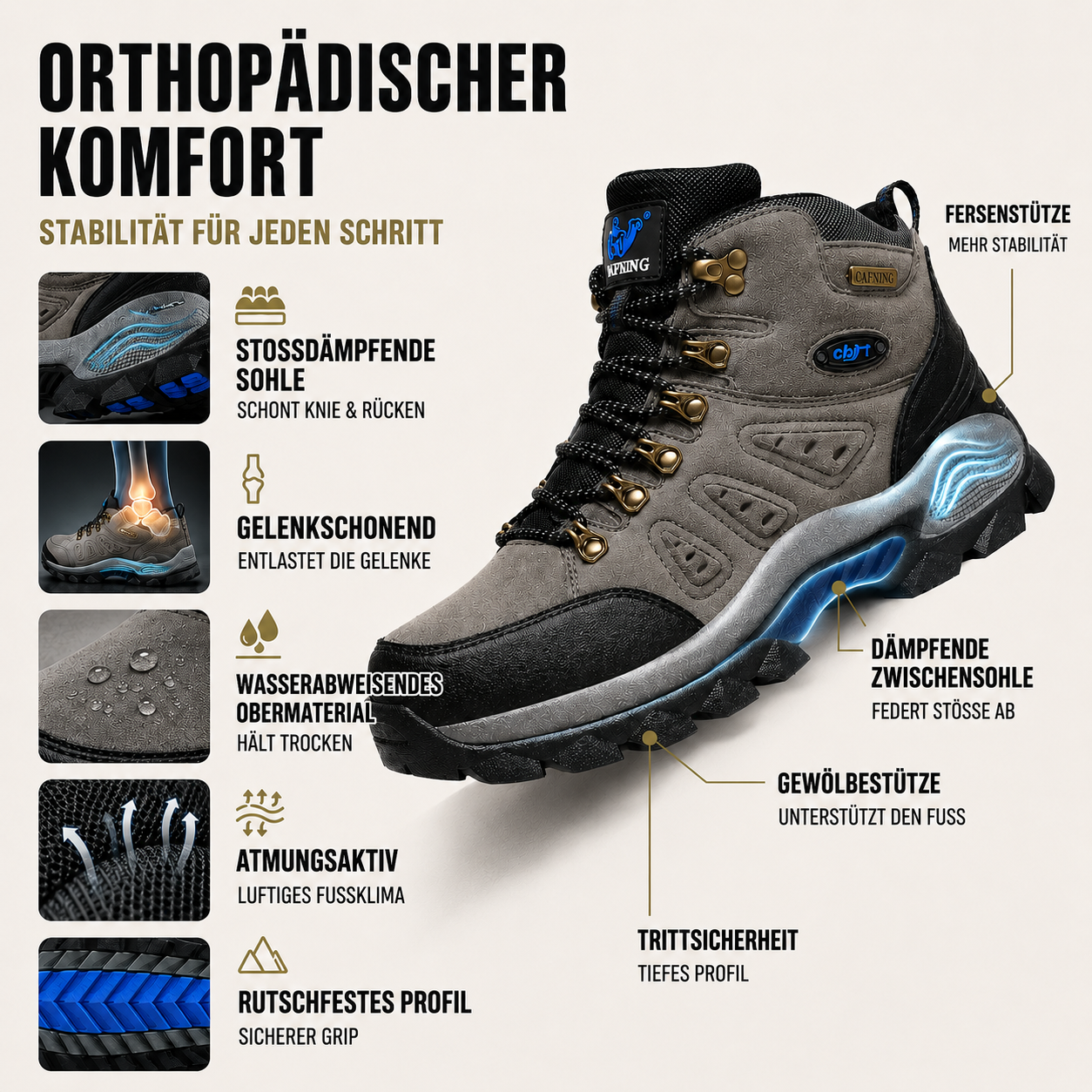 Orthopädische Wanderschuhe wasserdicht & rutschfest – TrailGuard Comfort