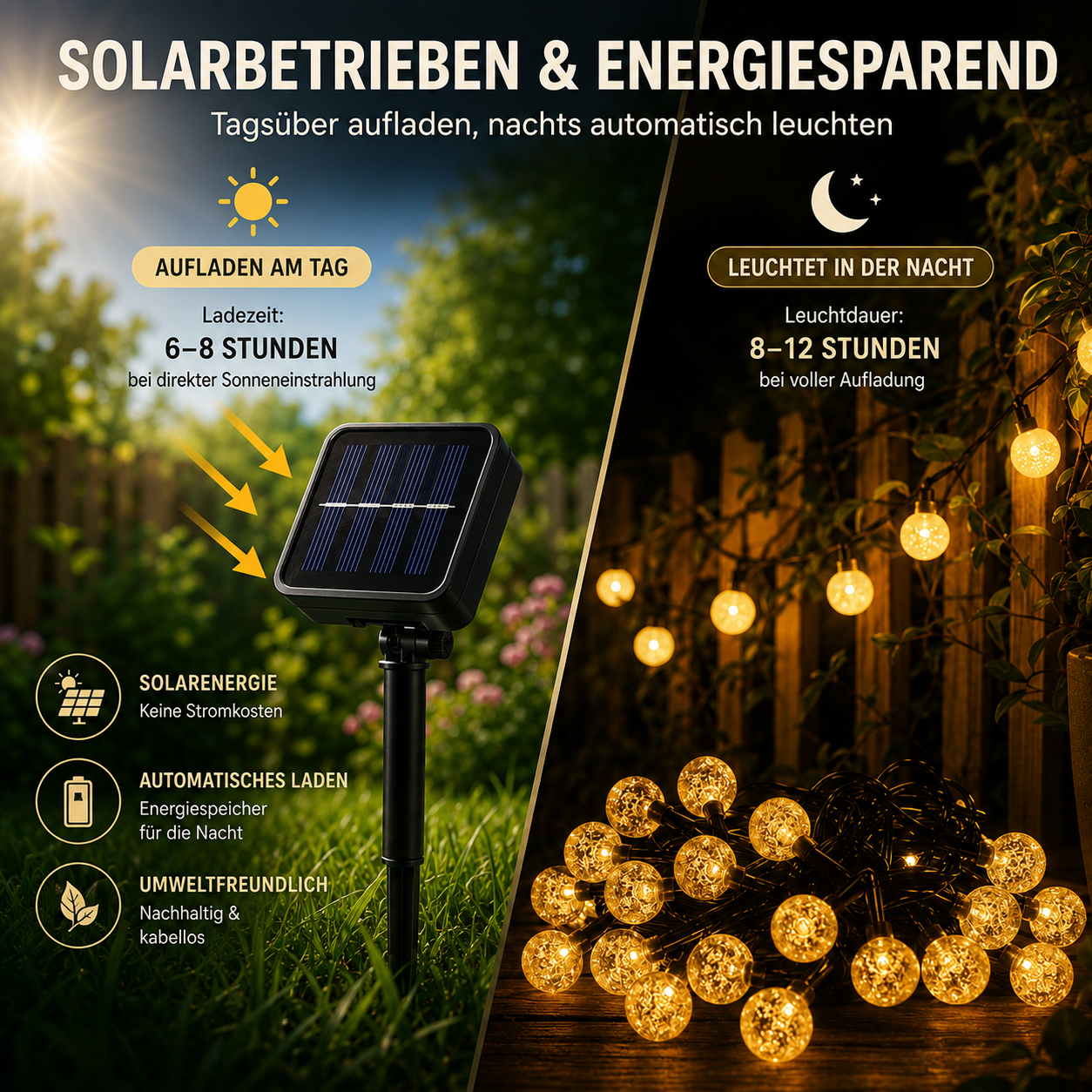 Solar LED Lichterkette Outdoor wasserdicht – GlowSphere