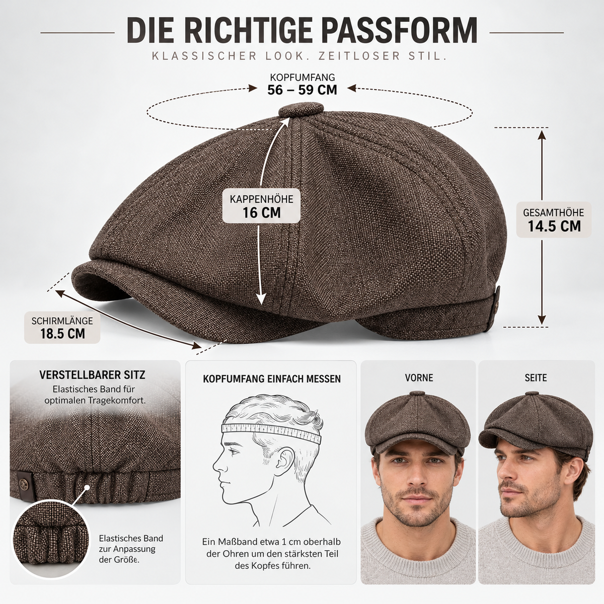 Nordspur | Brogard Klassische Achtteilige Schiebermütze