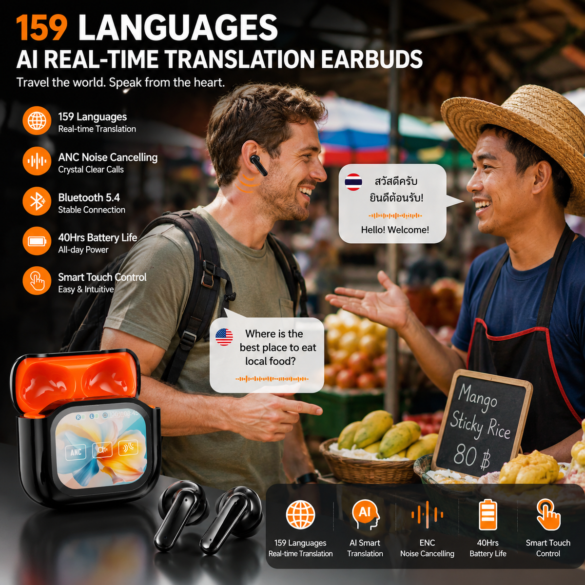 Bluetooth Kabellose Noise-Canceling Übersetzungs-Ohrhörer