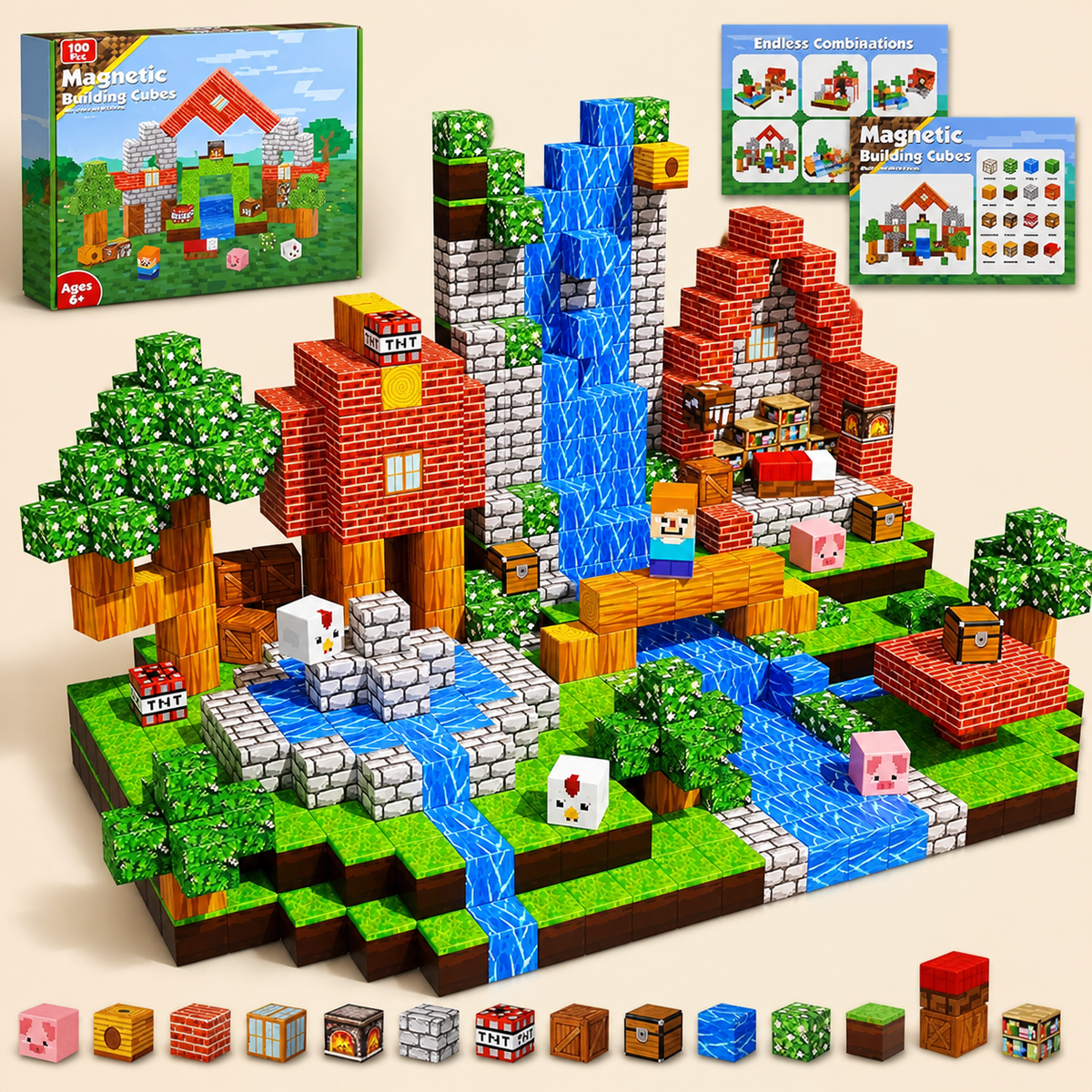 100-teiliges magnetisches Bauklötze-Set – Montessori STEM Konstruktionsspielzeug für Kinder