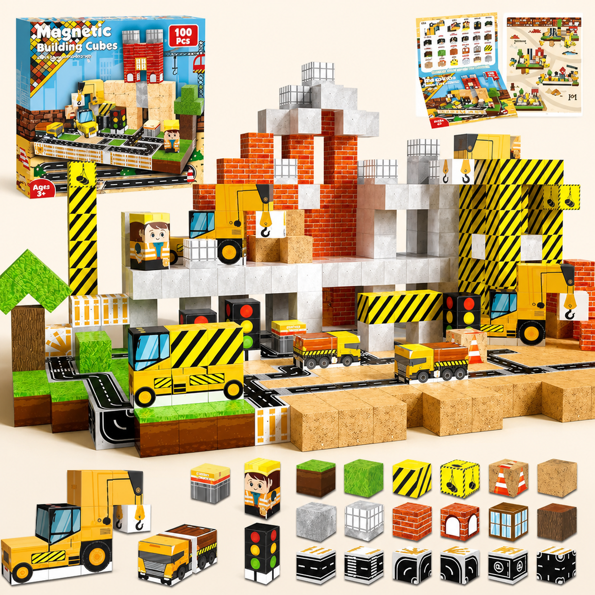 100-teiliges magnetisches Bauklötze-Set – Montessori STEM Konstruktionsspielzeug für Kinder