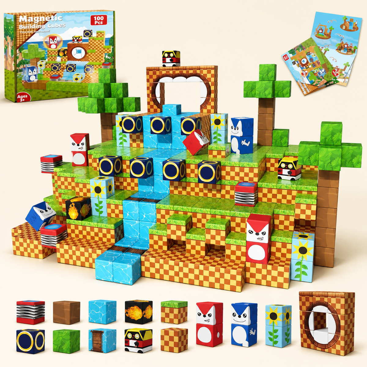 100-teiliges magnetisches Bauklötze-Set – Montessori STEM Konstruktionsspielzeug für Kinder