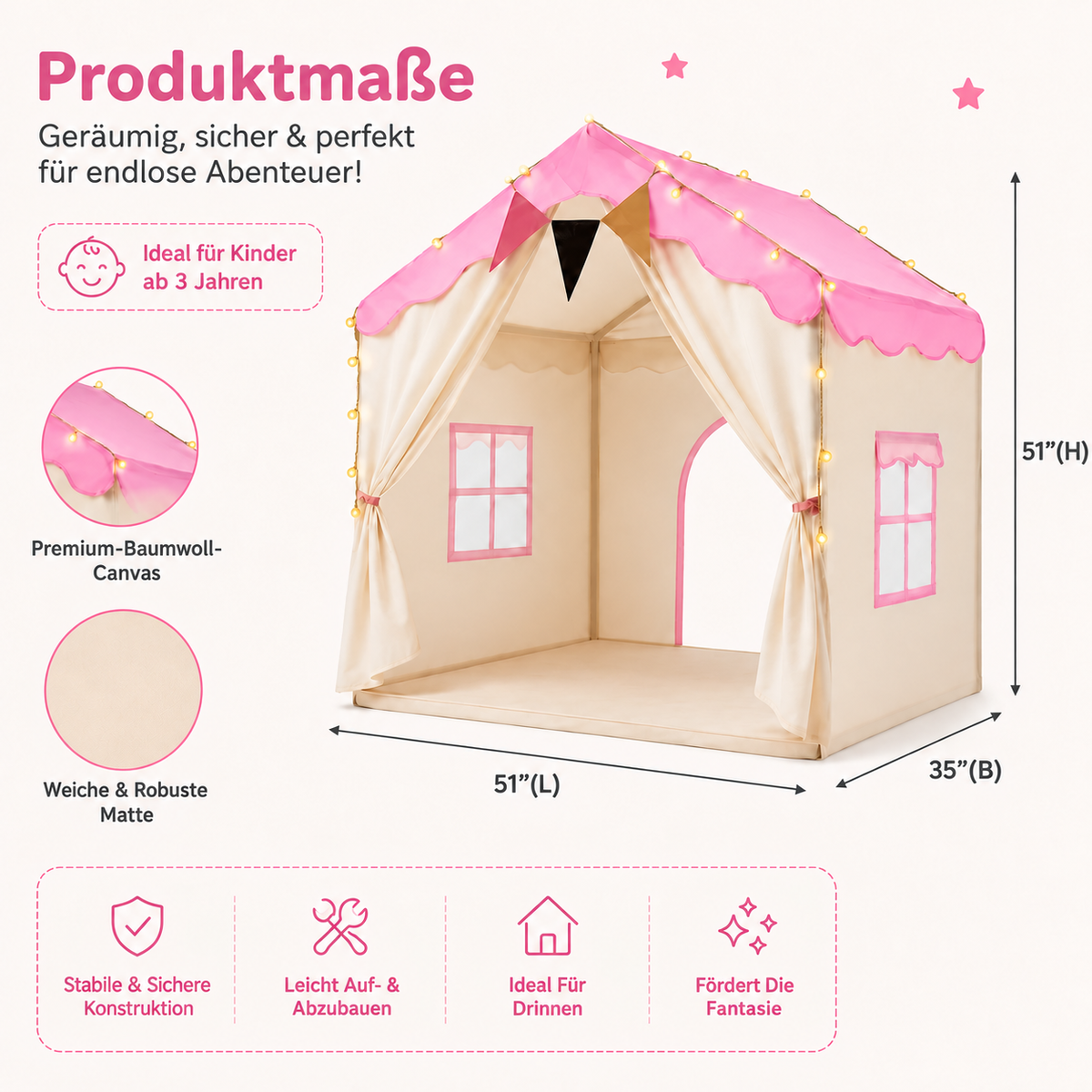Nordspur | Kinder-Spielzelt mit gepolsterter Matte & Lichtern