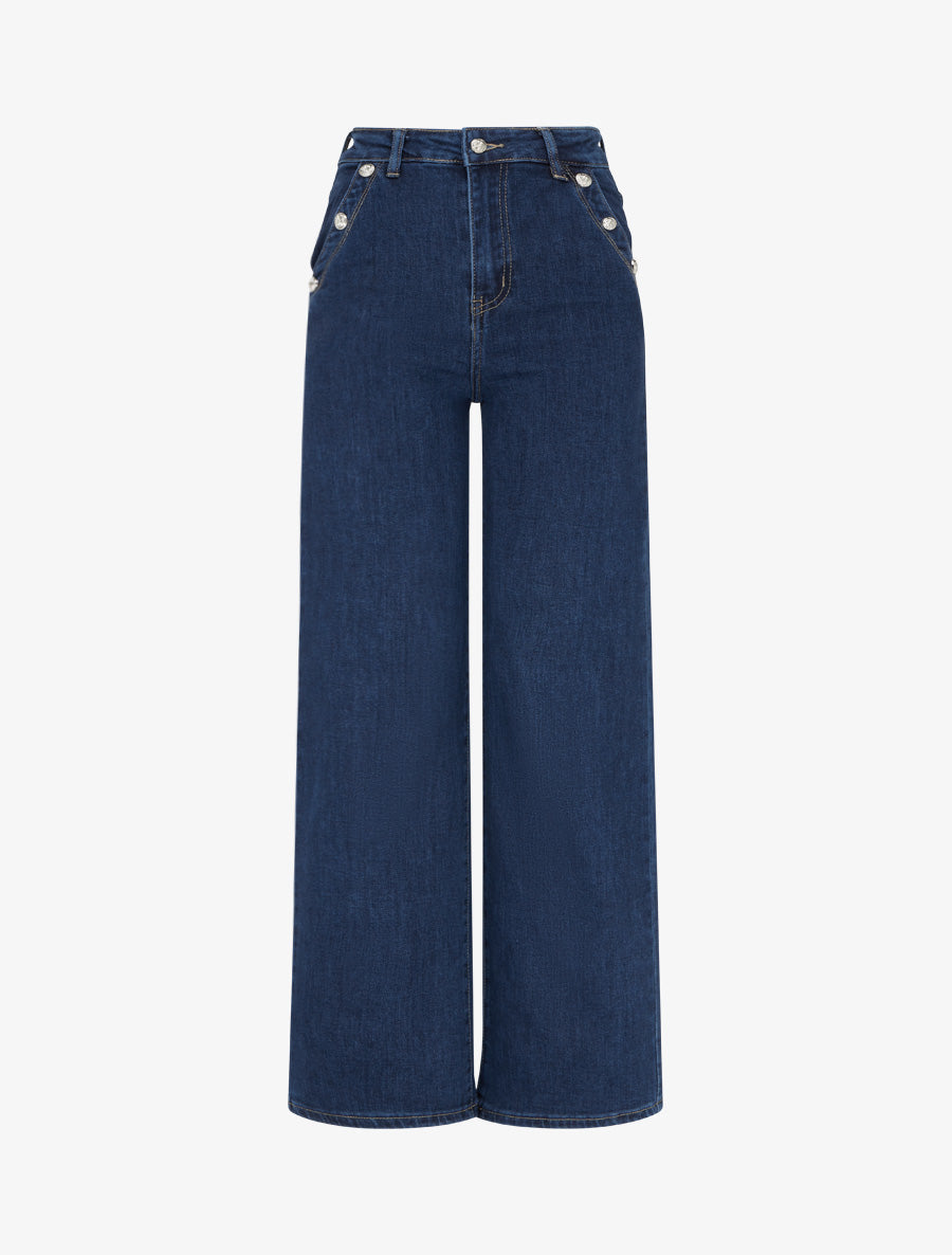 Jean wide leg taille haute - Bleu denim