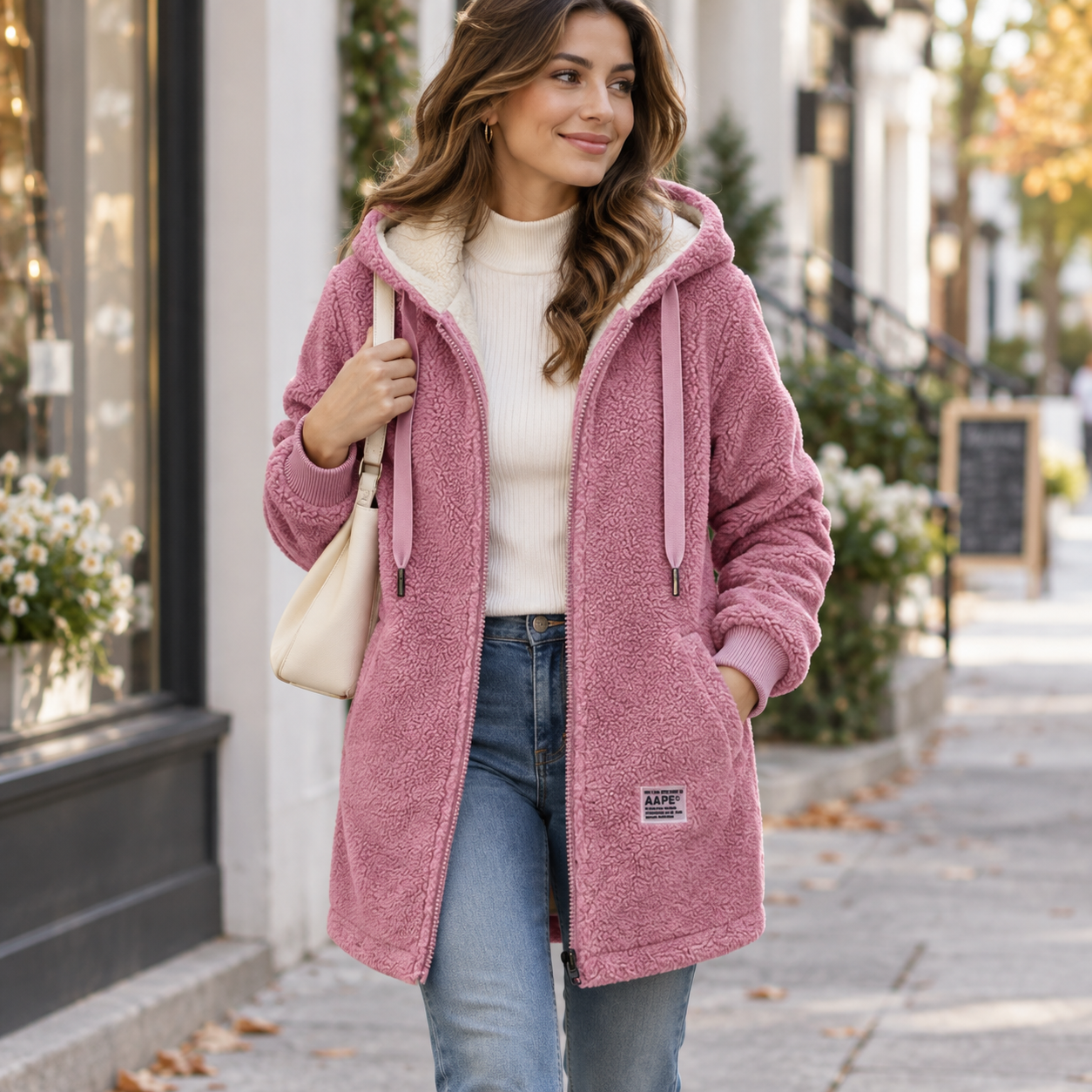 Damen Fleecejacke mit Kapuze & Taschen – CozyWarm Birgitta