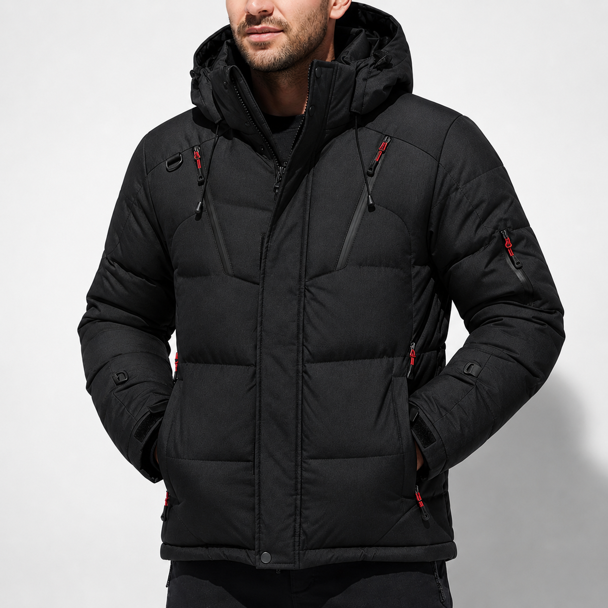Daunenjacke mit abnehmbarer Kapuze & Windschutz – Nordfell Expedition