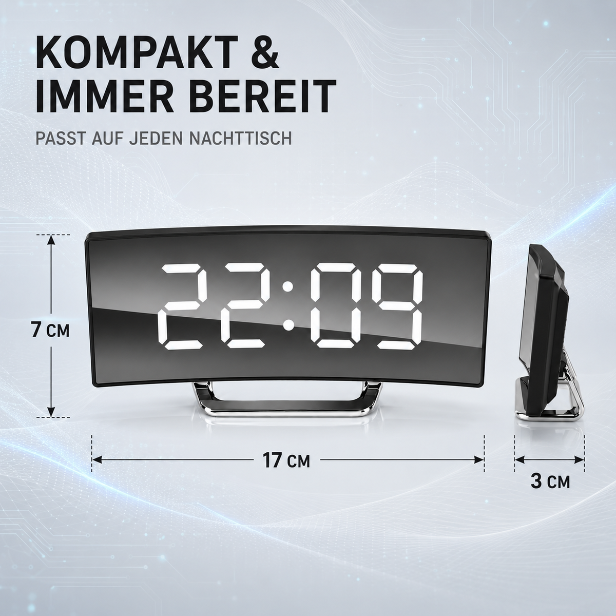 Digitaler Wecker mit Großanzeige & automatischer Dimmfunktion – CurveTime LED
