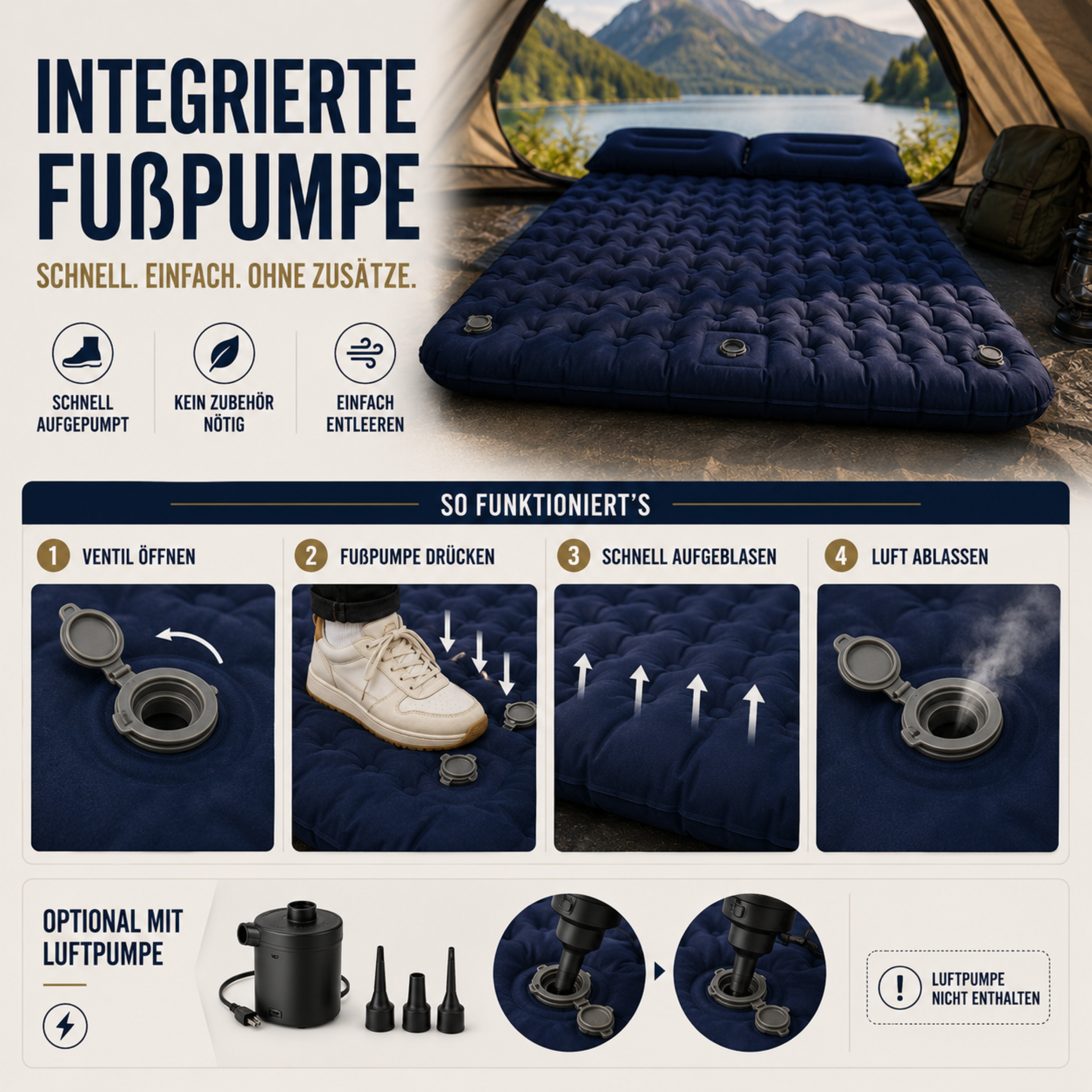 Doppelte Camping Isomatte mit Fußpumpe – AirNest Duo