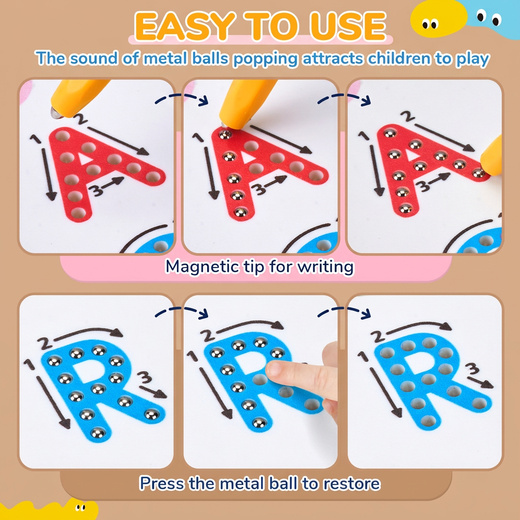 2-in-1 Magnetisches Buchstaben-Nachziehbrett für Groß- und Kleinbuchstaben-Schreibübung