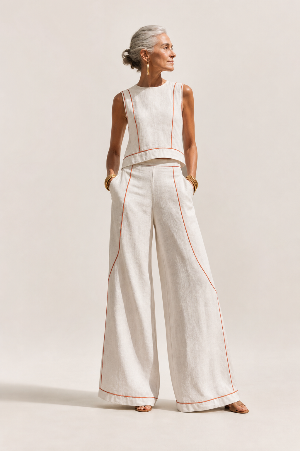 Elegantes Hosen-Set mit Kontrastnähten