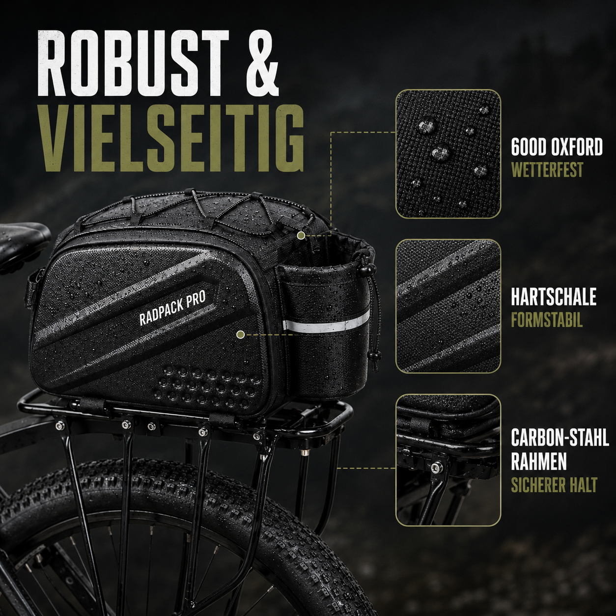 Fahrrad-Gepäckträgertasche mit Reflexstreifen & großer Kapazität – RadPack Pro